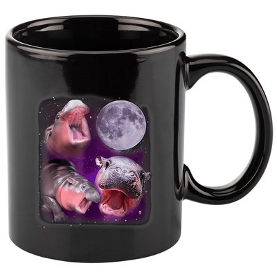 Moo Deng Bouncy Pig In Thai Picture Howling Under The Moon 11oz C Handle Ceramic Mug