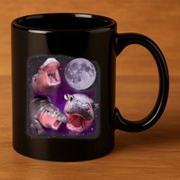 Moo Deng Bouncy Pig In Thai Picture Howling Under The Moon 11oz C Handle Ceramic Mug