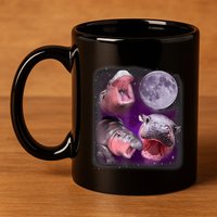 Moo Deng Bouncy Pig In Thai Picture Howling Under The Moon 11oz C Handle Ceramic Mug