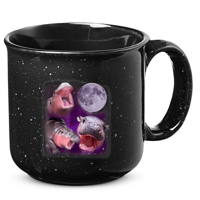 Moo Deng Bouncy Pig In Thai Picture Howling Under The Moon 15oz Campfire Ceramic Mug