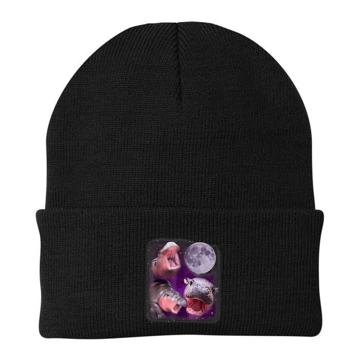 Moo Deng Bouncy Pig In Thai Picture Howling Under The Moon Beanie