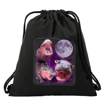 Moo Deng Bouncy Pig In Thai Picture Howling Under The Moon Drawstring Bag