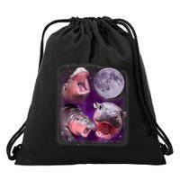Moo Deng Bouncy Pig In Thai Picture Howling Under The Moon Drawstring Bag