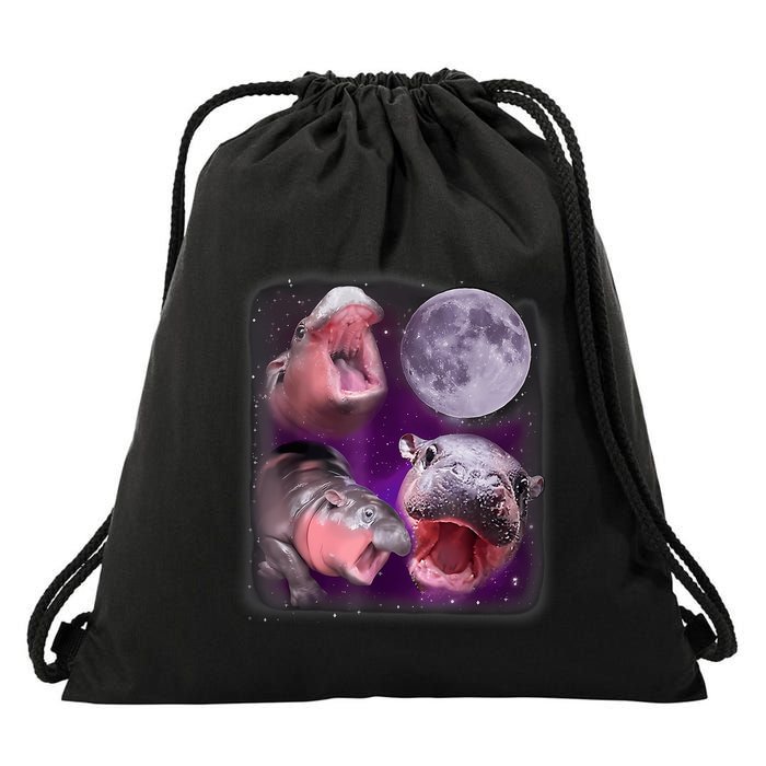 Moo Deng Bouncy Pig In Thai Picture Howling Under The Moon Drawstring Bag