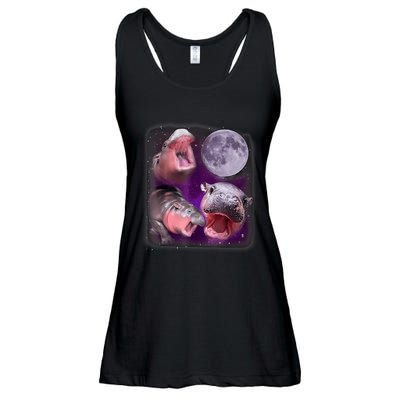 Moo Deng Bouncy Pig In Thai Picture Howling Under The Moon Ladies Essential Flowy Tank