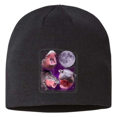 Moo Deng Bouncy Pig In Thai Picture Howling Under The Moon Sustainable Beanie