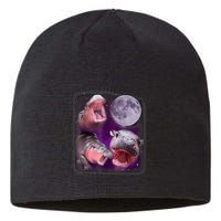 Moo Deng Bouncy Pig In Thai Picture Howling Under The Moon Sustainable Beanie