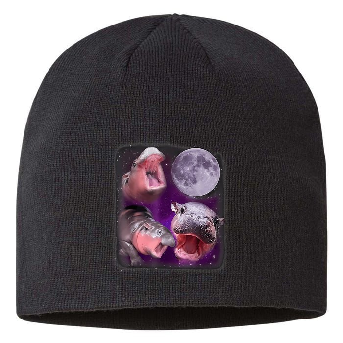 Moo Deng Bouncy Pig In Thai Picture Howling Under The Moon Sustainable Beanie