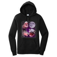 Moo Deng Bouncy Pig In Thai Picture Howling Under The Moon Women's Pullover Hoodie