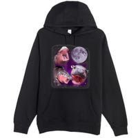 Moo Deng Bouncy Pig In Thai Picture Howling Under The Moon Premium Pullover Hoodie