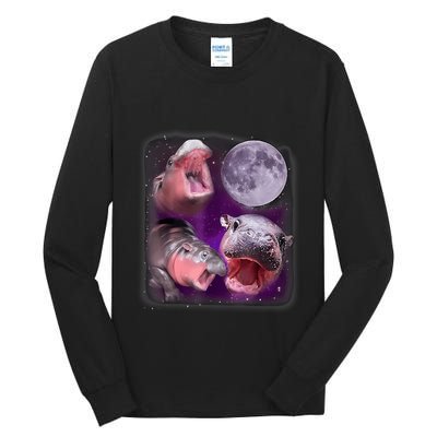 Moo Deng Bouncy Pig In Thai Picture Howling Under The Moon Tall Long Sleeve T-Shirt