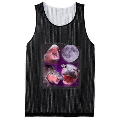 Moo Deng Bouncy Pig In Thai Picture Howling Under The Moon Mesh Reversible Basketball Jersey Tank