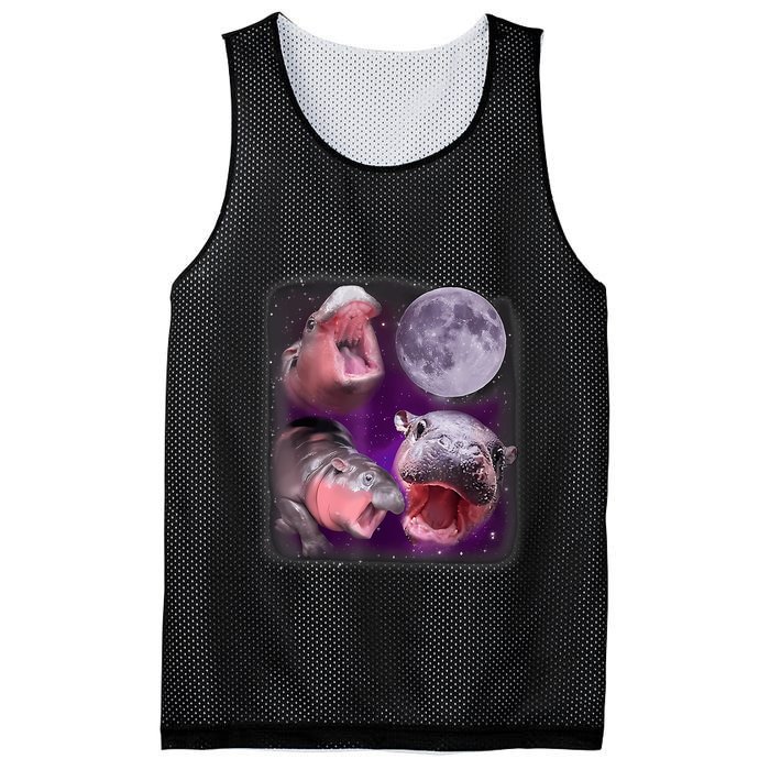Moo Deng Bouncy Pig In Thai Picture Howling Under The Moon Mesh Reversible Basketball Jersey Tank