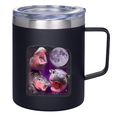 Moo Deng Bouncy Pig In Thai Picture Howling Under The Moon 12oz Stainless Steel Coffee Mug