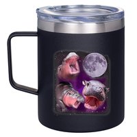Moo Deng Bouncy Pig In Thai Picture Howling Under The Moon 12oz Stainless Steel Coffee Mug
