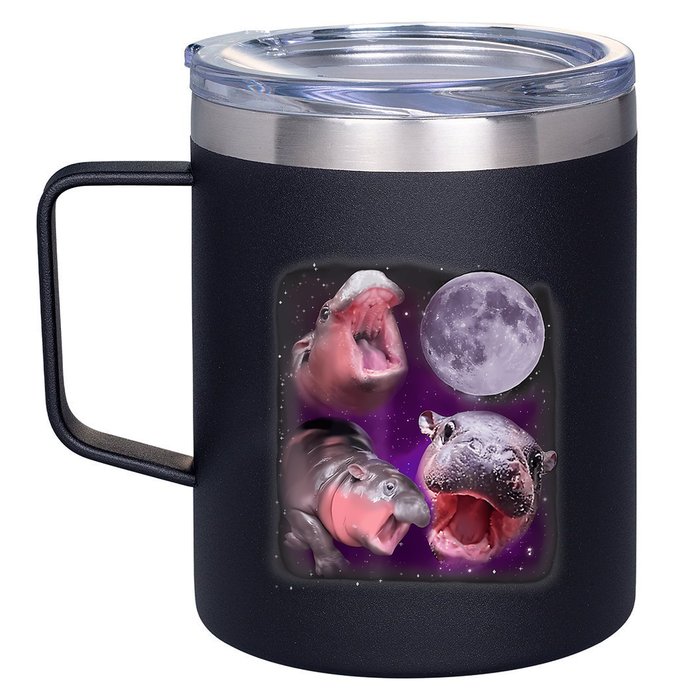 Moo Deng Bouncy Pig In Thai Picture Howling Under The Moon 12oz Stainless Steel Coffee Mug