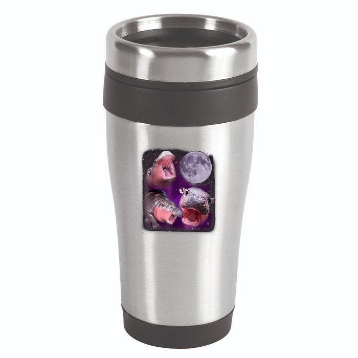 Moo Deng Bouncy Pig In Thai Picture Howling Under The Moon 16oz Travel Tumbler