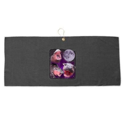 Moo Deng Bouncy Pig In Thai Picture Howling Under The Moon Large Microfiber Waffle Golf Towel