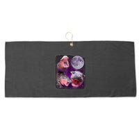 Moo Deng Bouncy Pig In Thai Picture Howling Under The Moon Large Microfiber Waffle Golf Towel