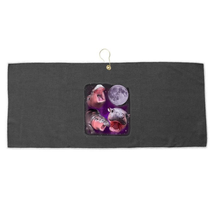 Moo Deng Bouncy Pig In Thai Picture Howling Under The Moon Large Microfiber Waffle Golf Towel