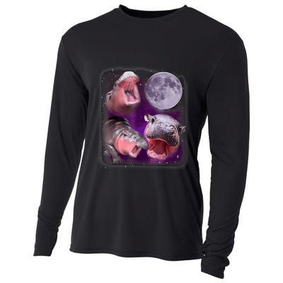 Moo Deng Bouncy Pig In Thai Picture Howling Under The Moon Cooling Performance Long Sleeve Crew