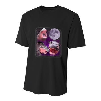 Moo Deng Bouncy Pig In Thai Picture Howling Under The Moon Youth Performance Sprint T-Shirt