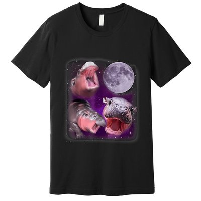 Moo Deng Bouncy Pig In Thai Picture Howling Under The Moon Premium T-Shirt