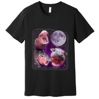 Moo Deng Bouncy Pig In Thai Picture Howling Under The Moon Premium T-Shirt