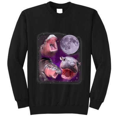 Moo Deng Bouncy Pig In Thai Picture Howling Under The Moon Tall Sweatshirt