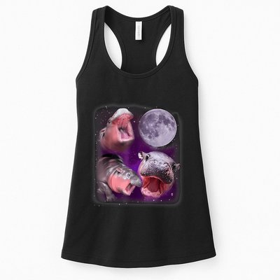 Moo Deng Bouncy Pig In Thai Picture Howling Under The Moon Womens Tank Top