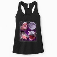 Moo Deng Bouncy Pig In Thai Picture Howling Under The Moon Womens Tank Top