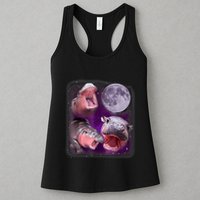 Moo Deng Bouncy Pig In Thai Picture Howling Under The Moon Womens Tank Top
