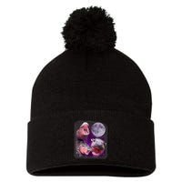 Moo Deng Bouncy Pig In Thai Picture Howling Under The Moon Pom Pom 12in Knit Beanie