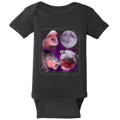 Moo Deng Bouncy Pig In Thai Picture Howling Under The Moon Baby Bodysuit