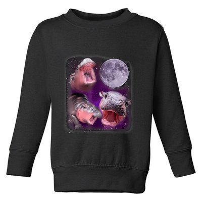 Moo Deng Bouncy Pig In Thai Picture Howling Under The Moon Toddler Sweatshirt