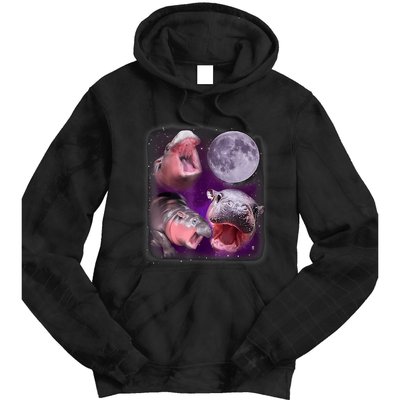 Moo Deng Bouncy Pig In Thai Picture Howling Under The Moon Tie Dye Hoodie