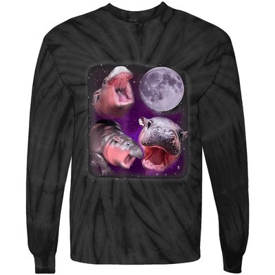 Moo Deng Bouncy Pig In Thai Picture Howling Under The Moon Tie-Dye Long Sleeve Shirt