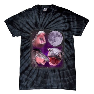Moo Deng Bouncy Pig In Thai Picture Howling Under The Moon Tie-Dye T-Shirt