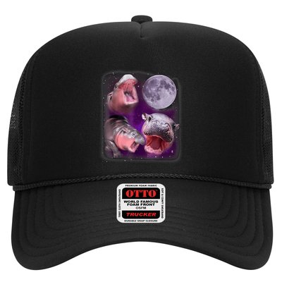 Moo Deng Bouncy Pig In Thai Picture Howling Under The Moon Trucker Hat