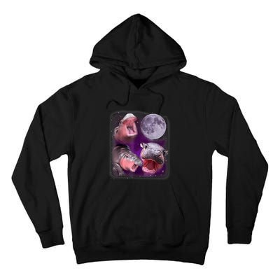 Moo Deng Bouncy Pig In Thai Picture Howling Under The Moon Tall Hoodie