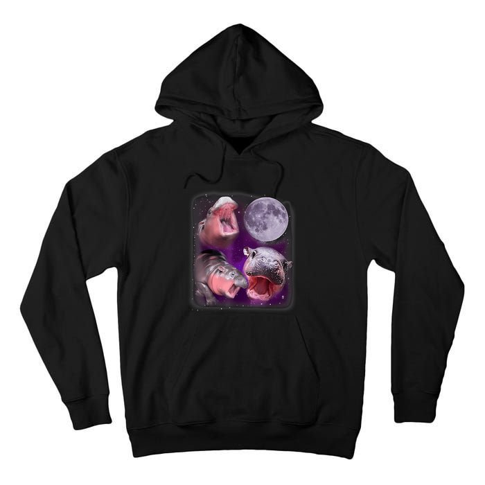 Moo Deng Bouncy Pig In Thai Picture Howling Under The Moon Tall Hoodie