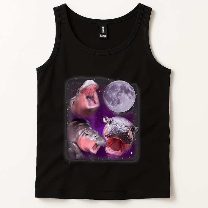 Moo Deng Bouncy Pig In Thai Picture Howling Under The Moon Tank Top