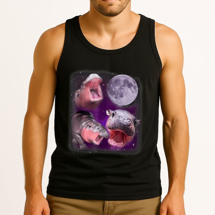 Moo Deng Bouncy Pig In Thai Picture Howling Under The Moon Tank Top