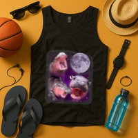 Moo Deng Bouncy Pig In Thai Picture Howling Under The Moon Tank Top