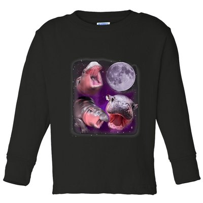 Moo Deng Bouncy Pig In Thai Picture Howling Under The Moon Toddler Long Sleeve Shirt