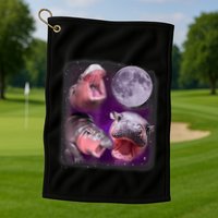 Moo Deng Bouncy Pig In Thai Picture Howling Under The Moon Golf Towel