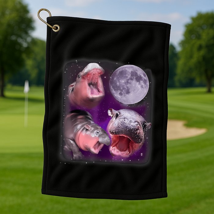 Moo Deng Bouncy Pig In Thai Picture Howling Under The Moon Golf Towel
