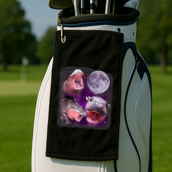 Moo Deng Bouncy Pig In Thai Picture Howling Under The Moon Golf Towel