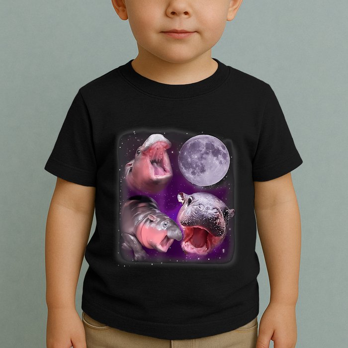 Moo Deng Bouncy Pig In Thai Picture Howling Under The Moon Toddler T-Shirt