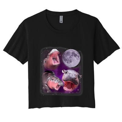 Moo Deng Bouncy Pig In Thai Picture Howling Under The Moon Crop Top